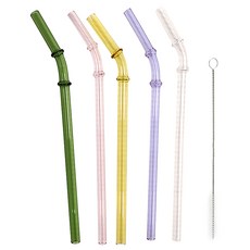 竹節彎頭環保高硼硅玻璃吸管 長195mm/直徑7mm, 5支, 1組