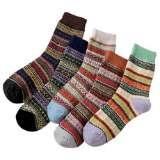 ELELLIVING 女式圖案徒步登山襪 5 色套組, 混合顏色