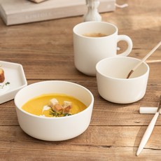 ssueim 雙人用經典素色餐碗組, 乳白色, 飯碗 2入+大碗 2入