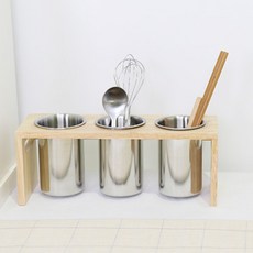 Leulier 不鏽鋼餐具筒 3件 + 原木底座 + 貼紙 3張, 混色, 1套