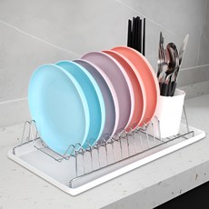 Achen 1層不鏽鋼餐具瀝水架 白色接水盤餐具筒 36*24*12cm, 銀, 1個