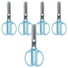 KUTSUWA 兒童安全剪刀附蓋 左手，不鏽鋼刀片，ABS手柄, 淺藍色, 5支