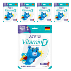 ACE SUPER KIDS 維他命D軟糖，全素草莓口味，健康小零嘴，成分單純，包裝便利, 3.2g, 14顆, 5包