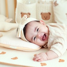 Malolotte 3D立體透氣護頭型嬰兒枕 + 棉質枕套組, 1組, 白色(枕芯) + 蜜桃粉(枕套)