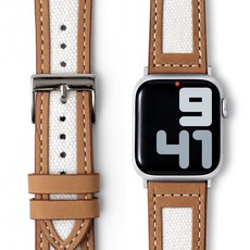 누아트 애플워치 호환 캔버스 가죽 스트랩 밴드, 브라운, 1개