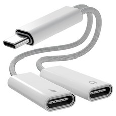 누아트 PD 60W 고속 동시 충전 2in1 스테레오 오디오 변환 C to C타입 이어폰 듀얼 젠더, 화이트, 1개 화이트, 1개