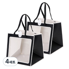 인디케이 투명창 선물쇼핑백 대 2p + 스티커 2p 세트, 블랙, 4세트
