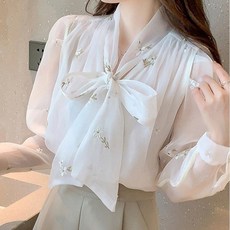 女款絲質蝴蝶結可愛碎花上衣