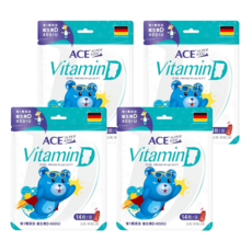 ACE SUPER KIDS 維他命D軟糖，全素草莓口味，健康小零嘴，成分單純，包裝便利, 3.2g, 14顆, 4包