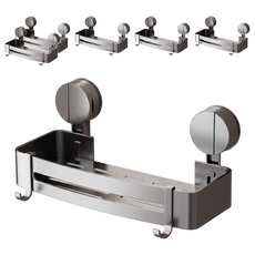 HOUDER 吸盤式太空鋁置物架 四方 標準, 槍灰色, 6個