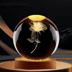 ALL SPLENDID 水晶球 6cm + USB七彩實木燈座 7 x 2cm, 單朵玫瑰花