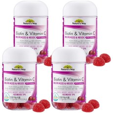 Nature's Way 生物素維他命C軟糖 覆盆莓口味 126g, 60顆, 4個