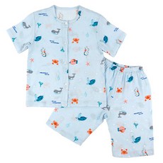 Maykids 童款印花人造絲短袖睡衣+短褲 水族館款