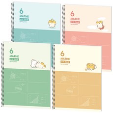 POPO FANCY Hamchi 6格數學練習本 4件組, 1套, 棕色 + 粉紅色 + 薄荷綠 + 綠色