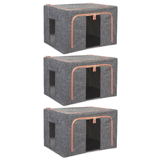 棉麻款衣物鋼架收納箱，厚實耐用，多功能收納，大容量設計，66L/100L, 59.5 x 42.5 x 39.5cm, 06 灰色, 3個