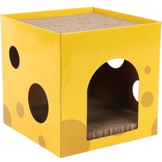 PETSMON 貓咪起司躲貓貓屋 雙層貓抓板, 1個, 黃色