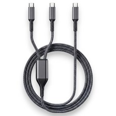 小麥購物 Type-C-Type-C 一拖二雙頭Type-C快充數據線 100W L1365, 1個, 1.2m, 銀色