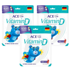 ACE SUPER KIDS 維他命D軟糖，全素草莓口味，健康小零嘴，成分單純，包裝便利, 3.2g, 14顆, 3包