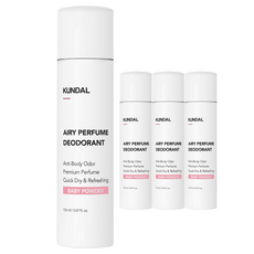 쿤달 에어리퍼퓸 데오드란트 스프레이 베이비파우더향, 150ml, 4개