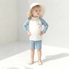 밀크마일 아동용 스누피 서퍼 웨이브 나글란 배색 4부팬츠 스윔 상하복 + 모자 세트