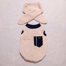 DOGGY STAR 大型犬 中型犬 小型犬 厚實狗狗刷毛衣 + 毛領巾組合, 深藍色口袋, 1個