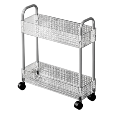 FAmILyLIFE 生活 輕奢鑽紋附輪夾縫置物架 2層 基本款 A-203 寬37 x 深13 x 高43.5cm, 銀色 + 透明, 1個