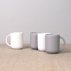 보울보울 레트로라인 핸들머그 360ml, 밀크화이트 + 애쉬그레이, 4개