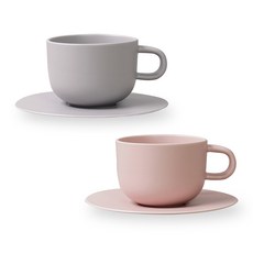 BOWLBOWL 韓國製 Bowl Bowl Home Party 咖啡杯+杯碟組, 煙灰色+嫩粉色, 2套