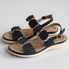 dangolunni 女款閃亮柔軟氣墊鬆糕平底涼鞋, 黑色, 250