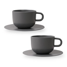 BOWLBOWL 韓國製 Bowl Bowl Home Party 咖啡杯+杯碟組, 炭灰色, 2套