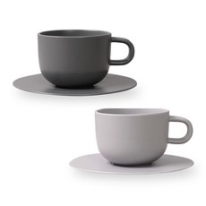 BOWLBOWL 韓國製 Bowl Bowl Home Party 咖啡杯+杯碟組, 炭灰色+煙灰色, 2套