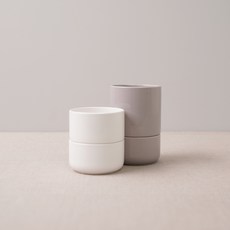 BOWLBOWL 韓國製 復古系列 瀝水餐具筒 S+M組合-, 牛奶白+煙灰色, 1套