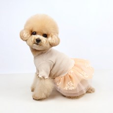 Grooming Dog 寵物燈芯絨荷葉邊小熊紗裙洋裝, 米色, 1個