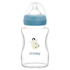 US baby 優生 真母感玻璃瓶 寬口徑 附奶嘴 - α33安心係數, 人體工學弧形設計, 耐熱玻璃600度, 企鵝, 240ml, 1個