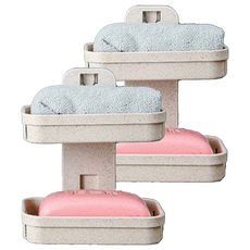 小麥壁掛雙層肥皂盒 Set 2, 米白色, 2個