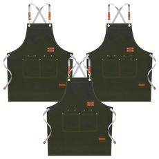 Axis 艾克思 可調式防潑水防油多口袋帆布素色圍裙, 軍綠色, 3件