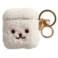 Timo 超Q捲捲毛刺繡耳機保護套 AirPods 1/2代 白色, 1個