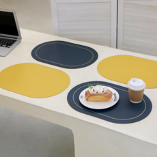 Til House雙面餐桌墊, 海軍藍 + 黃色, 4個, 45 x 30 x 0.2 cm