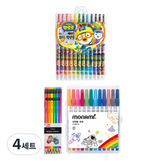 地球化學 Pororo 旋轉式彩色鉛筆 12色 + TOCOBY COMA 三角橡皮擦鉛筆 TC-208 B + Monami 超級簽字筆 12色, 混合色, 4套