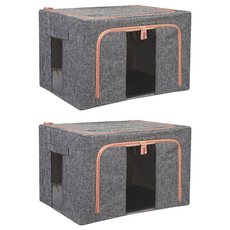 棉麻款衣物鋼架收納箱，厚實耐用，多功能收納，大容量設計，66L/100L, 59.5 x 42.5 x 39.5cm, 06 灰色, 2個