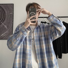 JTL男款清爽格紋粉彩寬鬆襯衫