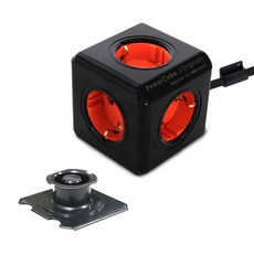 chunha PowerCube 擴充型多孔延長線 USB 黑橘色 + 固定座, 1.5m, 1個