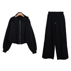 時尚黑 KDERI 復古街頭拉鍊鬆緊帶褲套裝 cpset3577k48