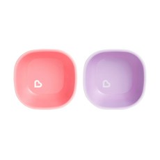 munchkin 滿趣健 防滑碗 2個, 可疊放易收納, 碗壁傾斜易舀起, 不含BPA, 粉色+紫色, 1組