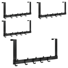 造型掛勾 加長款 6鉤 黑色 門後掛勾 免釘門後掛架, 4個
