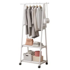 mohe 木暉居家 簡約帶輪三角轉角置物衣帽掛架 附掛勾 BKAR1547 1.92kg, 白色