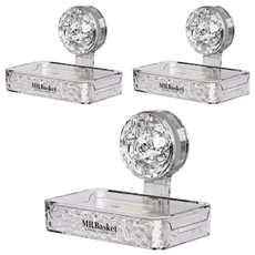 川紋吸盤肥皂架 透明色 3個 免打孔設計