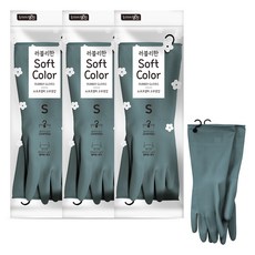 명진 소프트컬러 고무장갑, 다크그린, 소(S), 3세트
