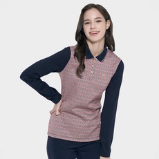 PRO WORLD CUP 女款格紋印花拼接長袖T恤 Q321-3452-1.NV