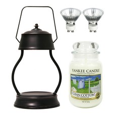 Yankee Candle 香氛蠟燭 清爽棉 L號+黑色可調整香氛蠟燭燈+燈泡 2入, 青銅（暖色），02 潔淨棉（蠟燭）